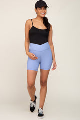 Periwinkle Ribbed Crisscross Maternity Biker Shorts