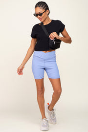 Periwinkle Ribbed Crisscross Biker Shorts