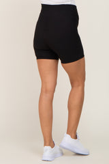 Black Ribbed Crisscross Maternity Biker Shorts