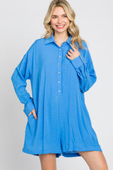 Blue Jacquard Button Down Romper