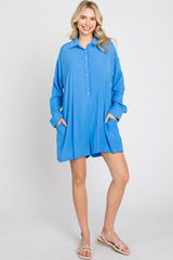 Blue Jacquard Button Down Romper