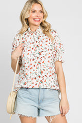 Orange Floral Ruffle Mock Neck Maternity Blouse