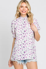 Lavender Floral Ruffle Mock Neck Blouse