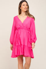 Fuchsia V-Neck Cinched Maternity Dress