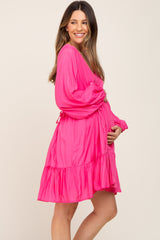 Fuchsia V-Neck Cinched Maternity Dress