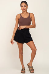 Black Drawstring Frayed Hem Shorts