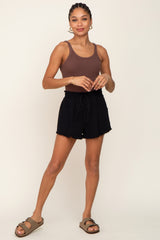 Black Drawstring Frayed Hem Shorts