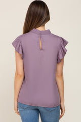 Purple Mock Neck Flutter Maternity Blouse