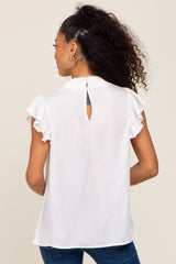 Ivory Mock Neck Flutter Blouse