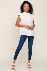 Ivory Mock Neck Flutter Blouse