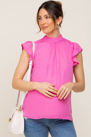 Fuchsia Mock Neck Flutter Maternity Blouse