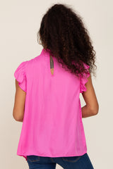 Fuchsia Mock Neck Flutter Blouse