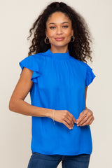 Royal Mock Neck Flutter Blouse