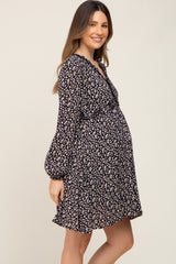 Black Ditsy Floral Long Sleeve Maternity Dress