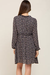 Black Ditsy Floral Long Sleeve Maternity Dress