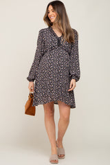 Black Ditsy Floral Long Sleeve Maternity Dress