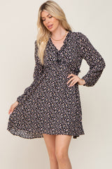 Black Ditsy Floral Long Sleeve Maternity Dress