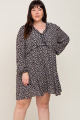 Black Ditsy Floral Long Sleeve Maternity Plus Dress