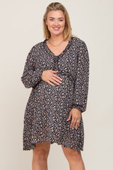 Black Ditsy Floral Long Sleeve Maternity Plus Dress