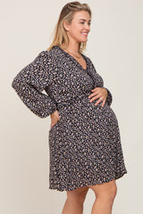 Black Ditsy Floral Long Sleeve Maternity Plus Dress