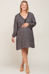 Black Ditsy Floral Long Sleeve Maternity Plus Dress