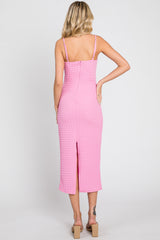 Pink Popcorn Textured Fitted Dress