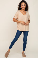 Taupe V-Neck Dolman Sleeve Top