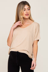 Taupe V-Neck Maternity Dolman Sleeve Top