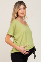 Light Green V-Neck Maternity Dolman Sleeve Top