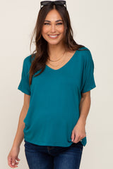 Teal V-Neck Maternity Dolman Sleeve Top