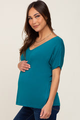 Teal V-Neck Maternity Dolman Sleeve Top