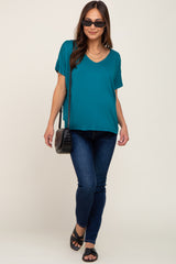 Teal V-Neck Maternity Dolman Sleeve Top