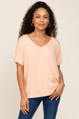 Peach V-Neck Maternity Dolman Sleeve Top