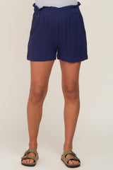 Navy Elastic Waist Linen Maternity Shorts