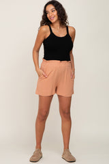 Peach Elastic Waist Linen Maternity Shorts