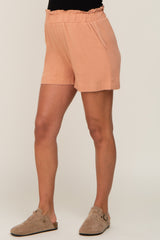 Peach Elastic Waist Linen Maternity Shorts