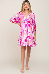 Pink Swirl Print Satin Babydoll Maternity Dress