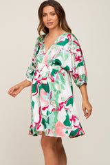 Green Swirl Print Satin Babydoll Maternity Dress