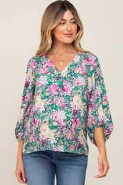 Jade Floral V-Neck 3/4 Sleeve Maternity Blouse