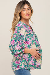 Jade Floral V-Neck 3/4 Sleeve Maternity Blouse