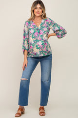 Jade Floral V-Neck 3/4 Sleeve Maternity Blouse