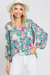 Jade Floral V-Neck 3/4 Sleeve Maternity Blouse