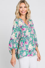 Jade Floral V-Neck 3/4 Sleeve Blouse