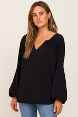 Black Long Puff Sleeve Blouse