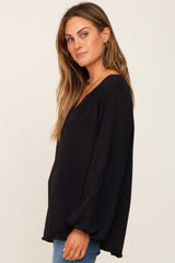 Black Long Puff Sleeve Blouse