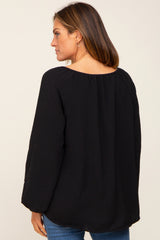 Black Long Puff Sleeve Blouse