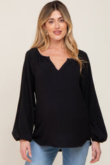 Black Long Puff Sleeve Maternity Blouse