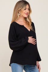 Black Long Puff Sleeve Maternity Blouse