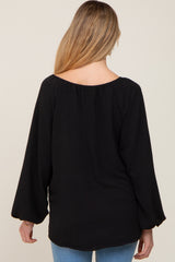 Black Long Puff Sleeve Maternity Blouse