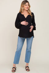 Black Long Puff Sleeve Maternity Blouse